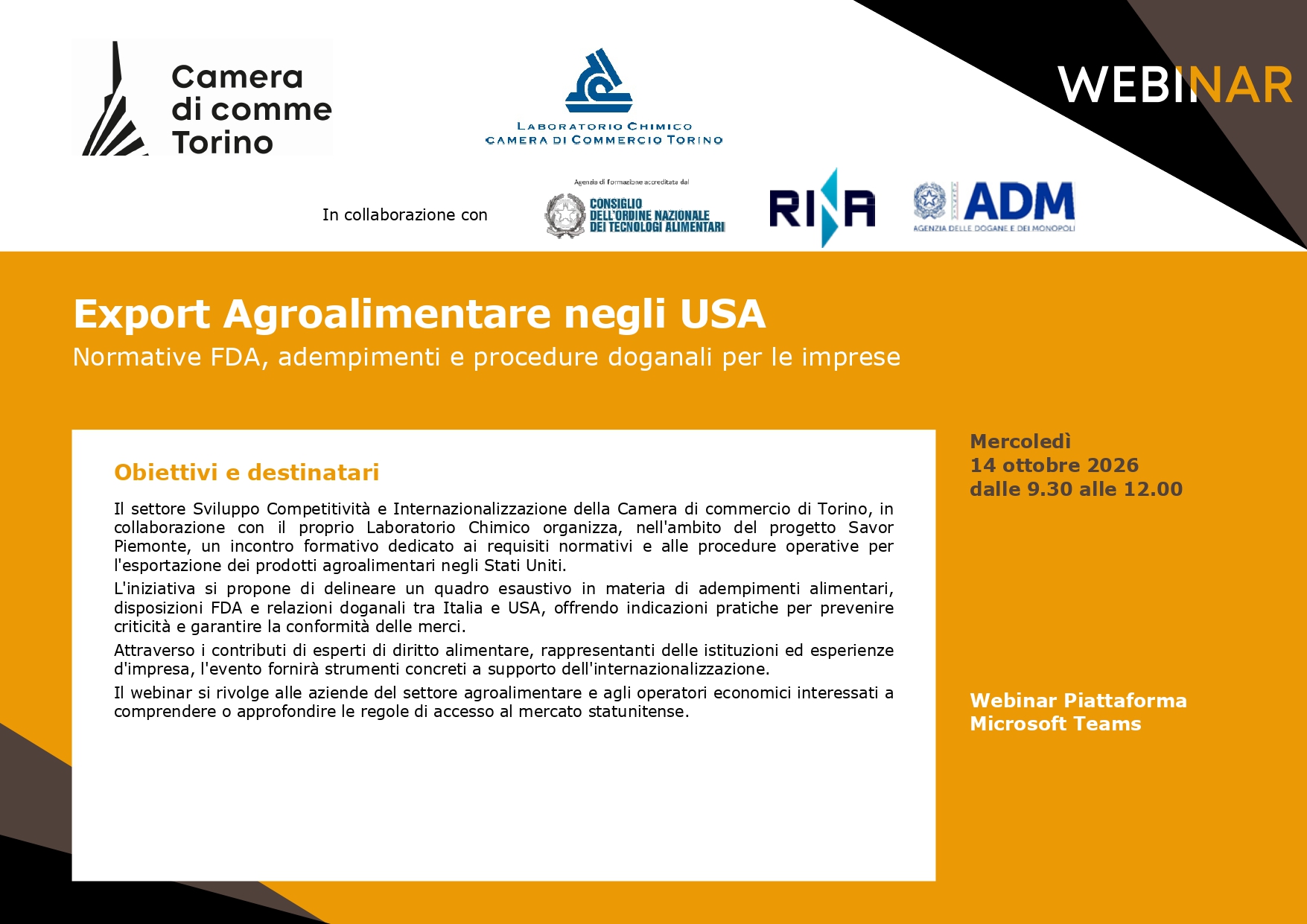 Export Agroalimentare negli USA. Normative FDA, adempimenti e procedure doganali per le imprese